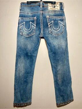 True Religion Vintage Section Straight Rope Super T Acid Wash Jeans